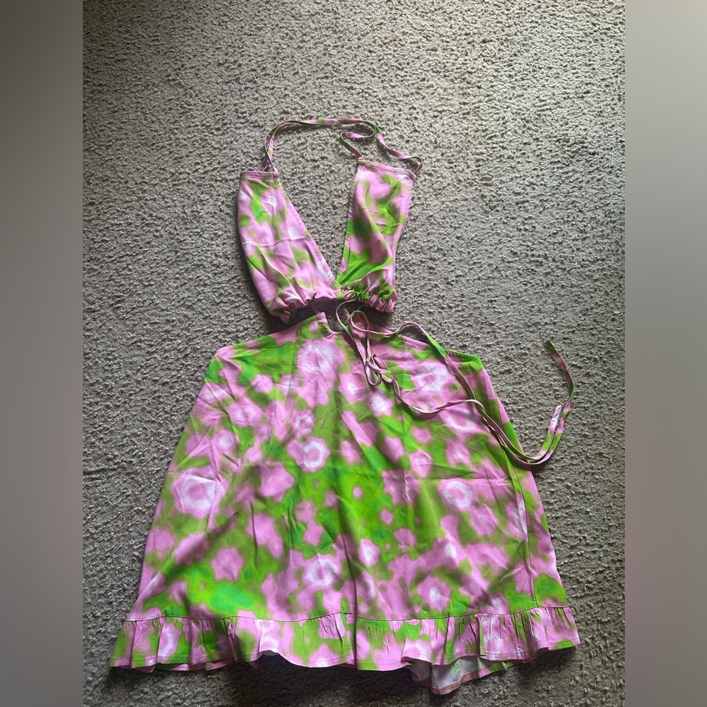 ASOS Pink & Green Floral Backless Mini Dress Size 12
